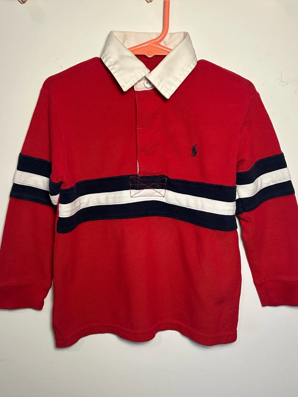 Ralph Lauren Red Rugby Shirt with White Collar